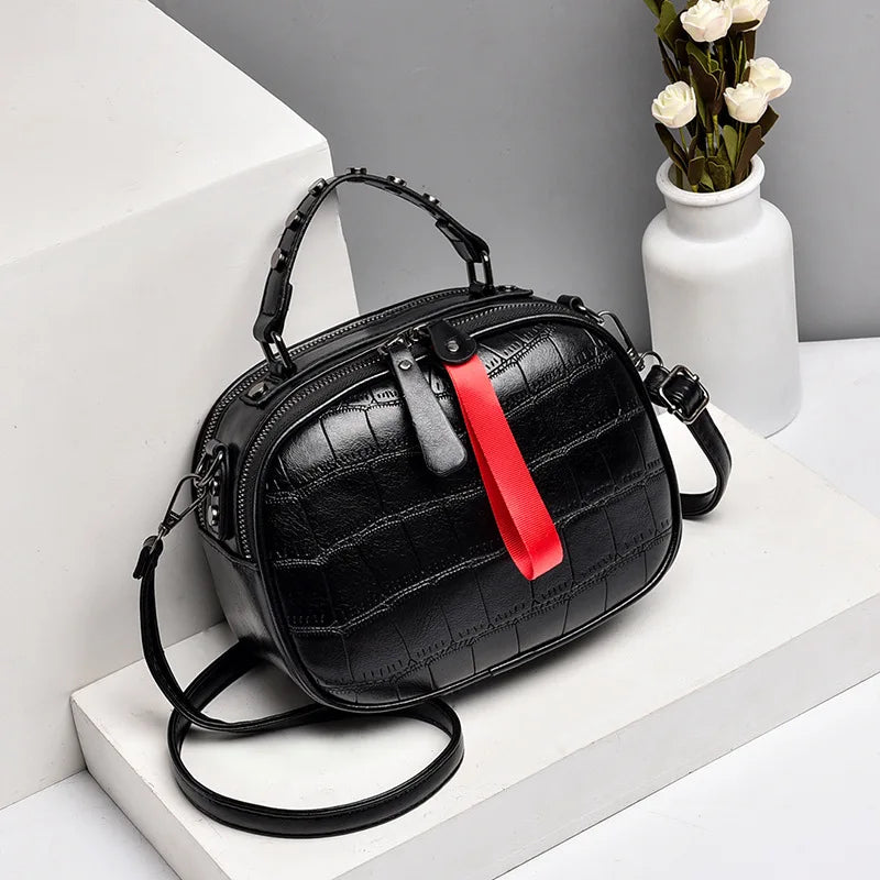Mini Bag Women Retro Small Round Bag One Shoulder Cross Body Soft Leather Bag