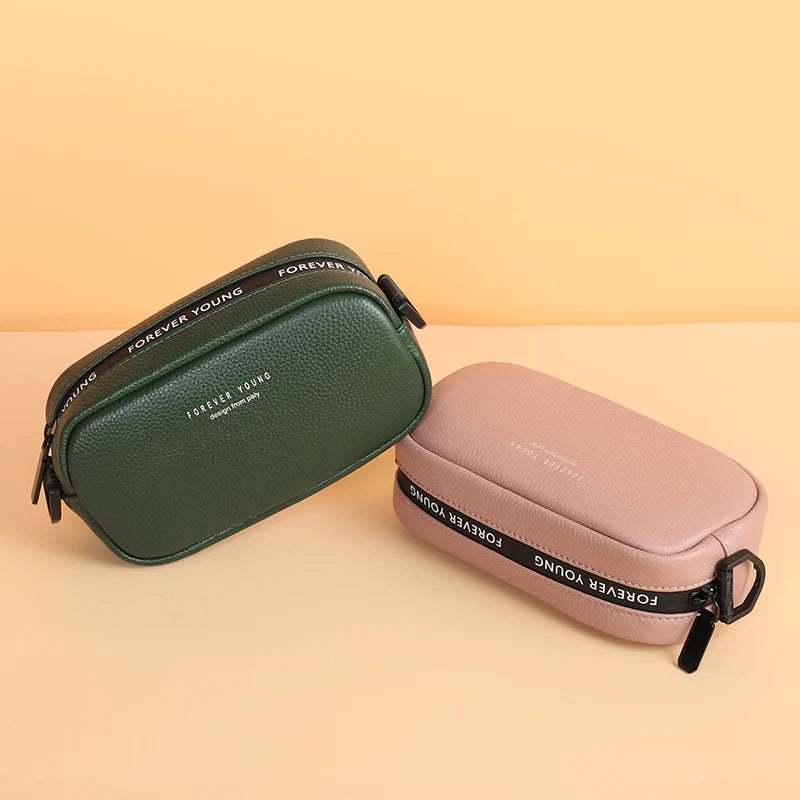 Green Leather Mini Bag with Wide Strap for Women
