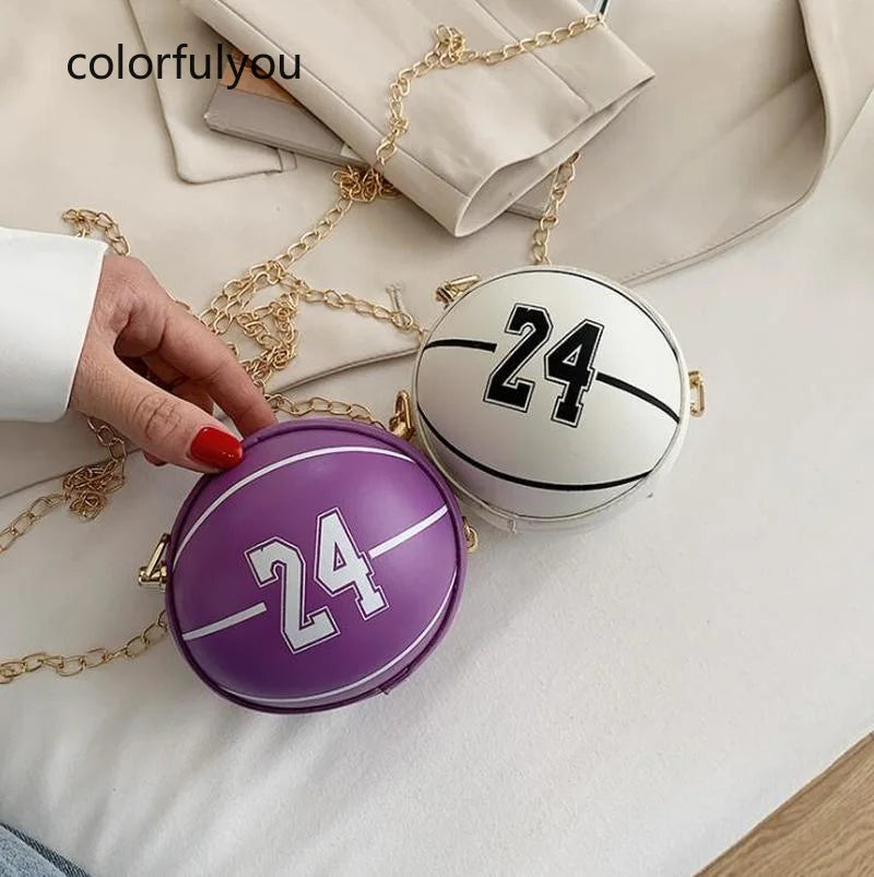 Mini Basketball Shape Crossbody Bag for Women PU Leather Shoulder Bag