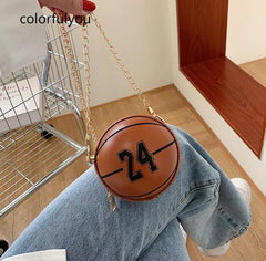 Mini Basketball Shape Crossbody Bag for Women PU Leather Shoulder Bag