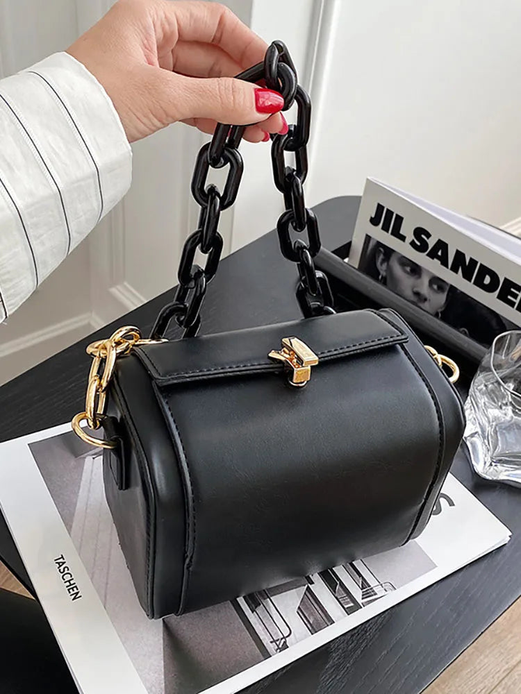 Mini Box PU Leather Crossbody Bags with Chains Handbag for Woman