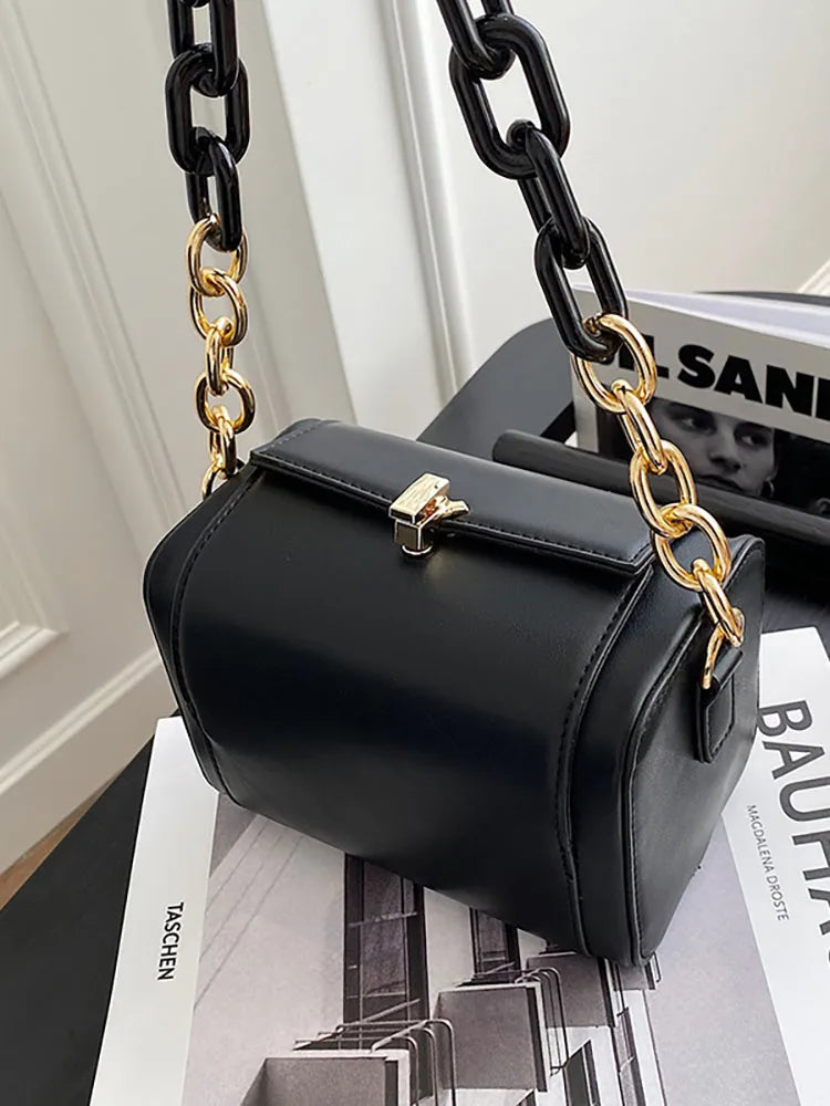 Mini Box PU Leather Crossbody Bags with Chains Handbag for Woman
