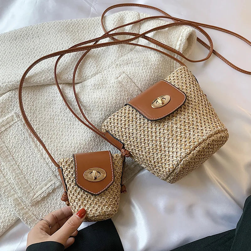 Woven Mini Bucket Bag Shoulder Bag
