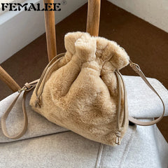 Faux Fur Mini Bucket Handbag Winter Crossbody Bag