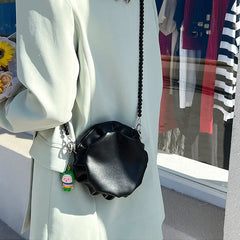 Mini Circular Shoulder Bags Beading Handbags Crossbody PU Leather