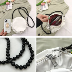 Mini Circular Shoulder Bags Beading Handbags Crossbody PU Leather