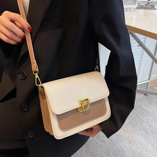 Mini Contrast PU Leather Crossbody Side Bag for Women Handbag