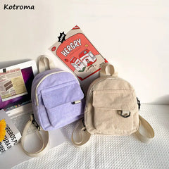 Corduroy Mini Backpack Retro Casual Bag Women School Travel Storage