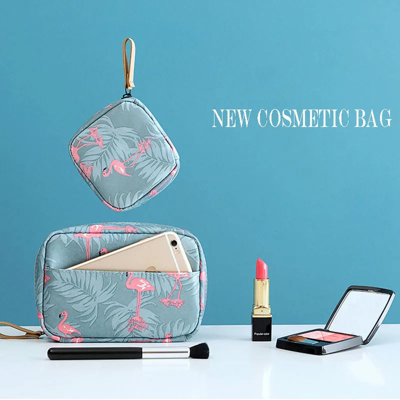 Mini Cosmetic Bag Flamingo Toiletry Storage Cactus Makeup Organizer