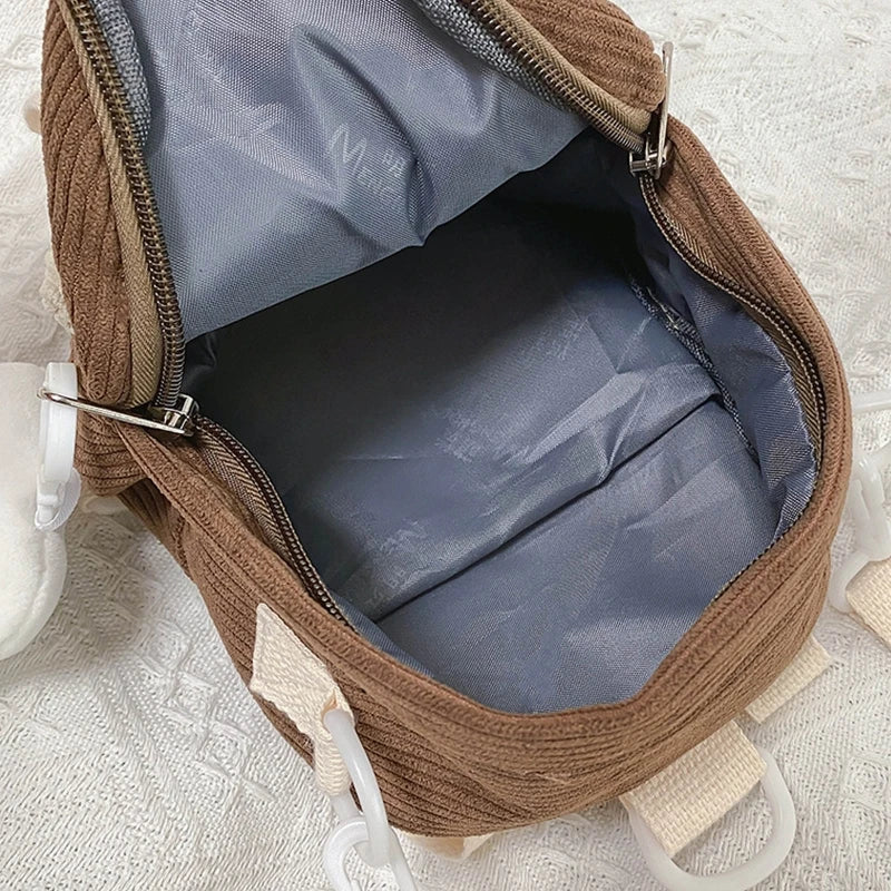 Corduroy Mini Crossbody Bag Solid Backpack Small Satchel Purse