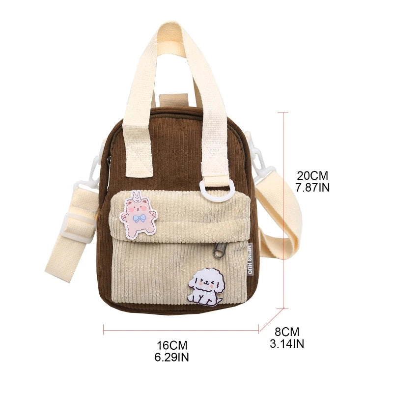 Corduroy Mini Crossbody Bag Solid Backpack Small Satchel Purse