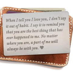 Engraved Wallet Insert Mini Love Note for Boyfriend - Permanent Engraving