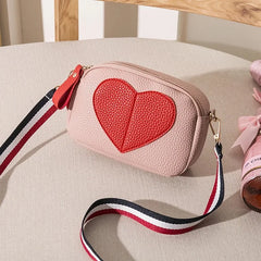 Lychee Leather Crossbody Bag Small Ladies Phone Heart-Shaped Shoulder Studen Pur