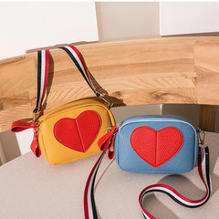 Lychee Leather Crossbody Bag Small Ladies Phone Heart-Shaped Shoulder Studen Pur