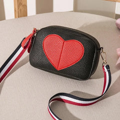 Lychee Leather Crossbody Bag Small Ladies Phone Heart-Shaped Shoulder Studen Pur