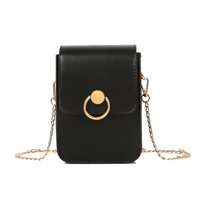 Mini Metal Ring Flap Chain Crossbody Bag for Women Ins Style Handbag