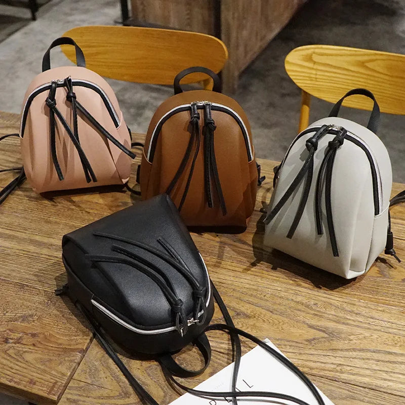 Mini PU Leather Backpack Small Shoulder Bag Tassel Zipper