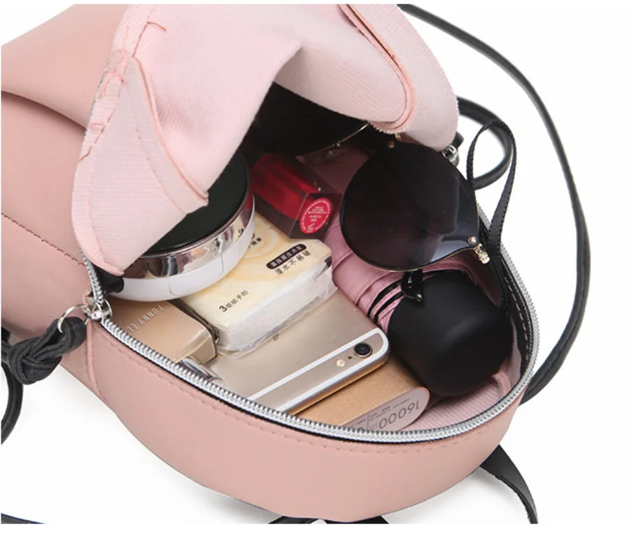 Small PU Leather Backpack Women's Shoulder Bag with Tassel Zipper