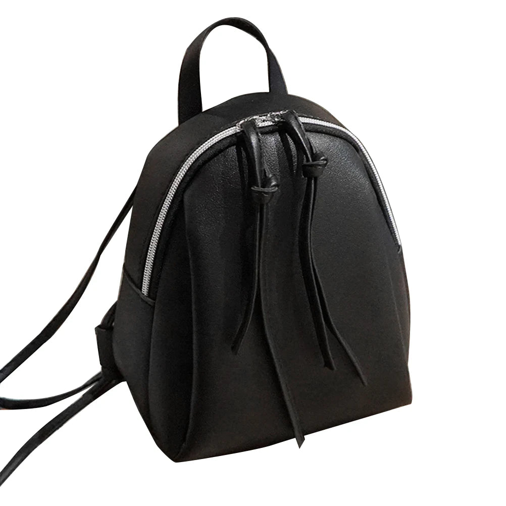 Small PU Leather Backpack Women's Shoulder Bag with Tassel Zipper