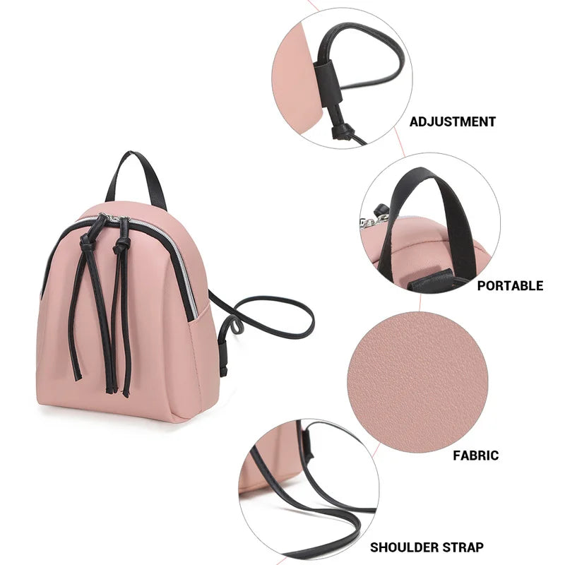 Small PU Leather Backpack Women's Shoulder Bag with Tassel Zipper