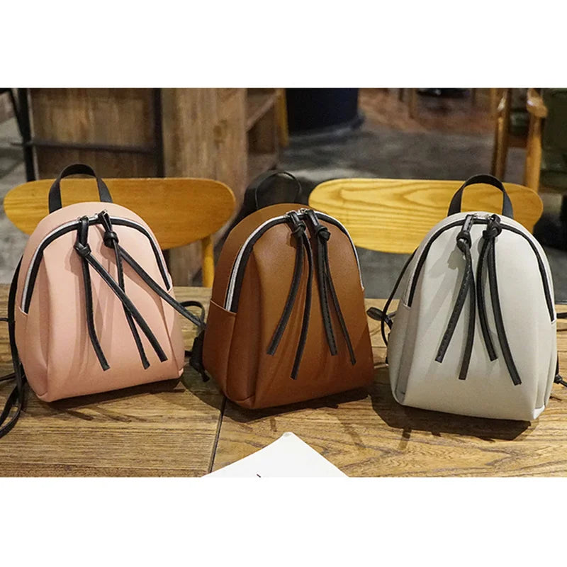 Mini PU Leather Backpack with Tassel Zipper for Women's Small Shoulder Bag