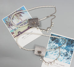 Mini PVC Rhinestone Waist Bag Women Fanny Packs Street Pearl Chain Chest Bag