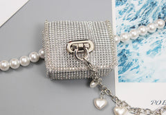 Mini PVC Rhinestone Waist Bag Women Fanny Packs Street Pearl Chain Chest Bag