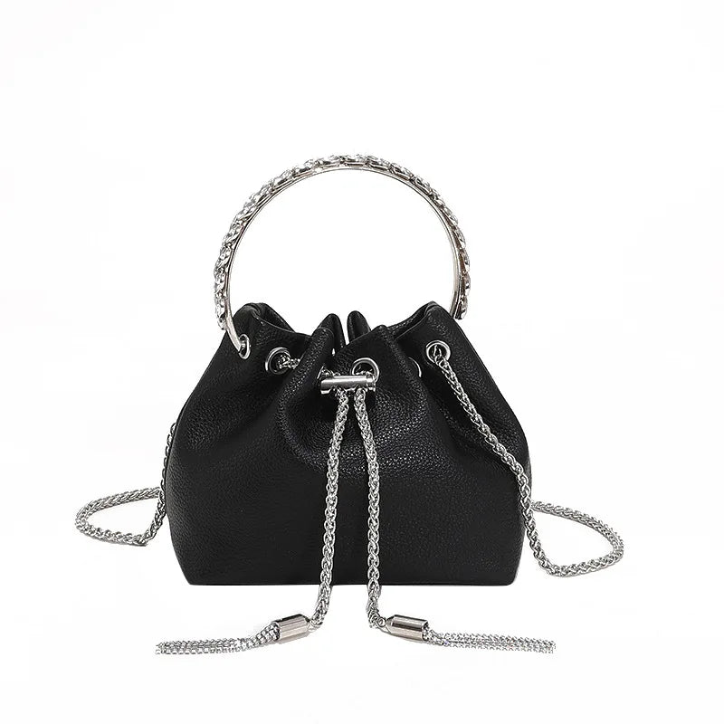 Mini Pink Leather Bucket Bag Tassel Chain Crossbody Small Green Purse