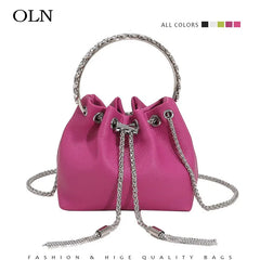Mini Pink Leather Bucket Bag Tassel Chain Crossbody Small Green Purse