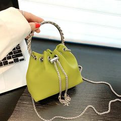 Mini Pink Leather Bucket Bag Tassel Chain Crossbody Small Green Purse