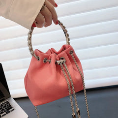 Mini Pink Leather Bucket Bag Tassel Chain Crossbody Small Green Purse