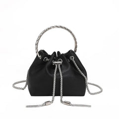 Mini Pink Leather Bucket Bag Tassel Chain Crossbody Small Green Purse