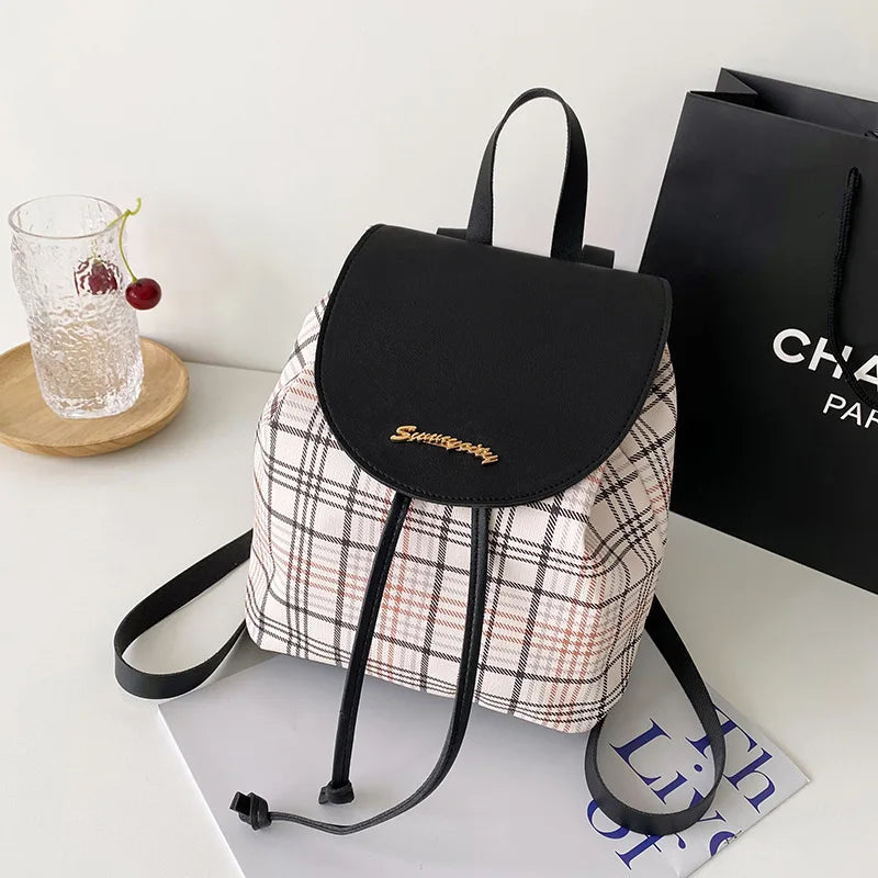 Mini Plaid Backpack Women's Faux Leather Bag