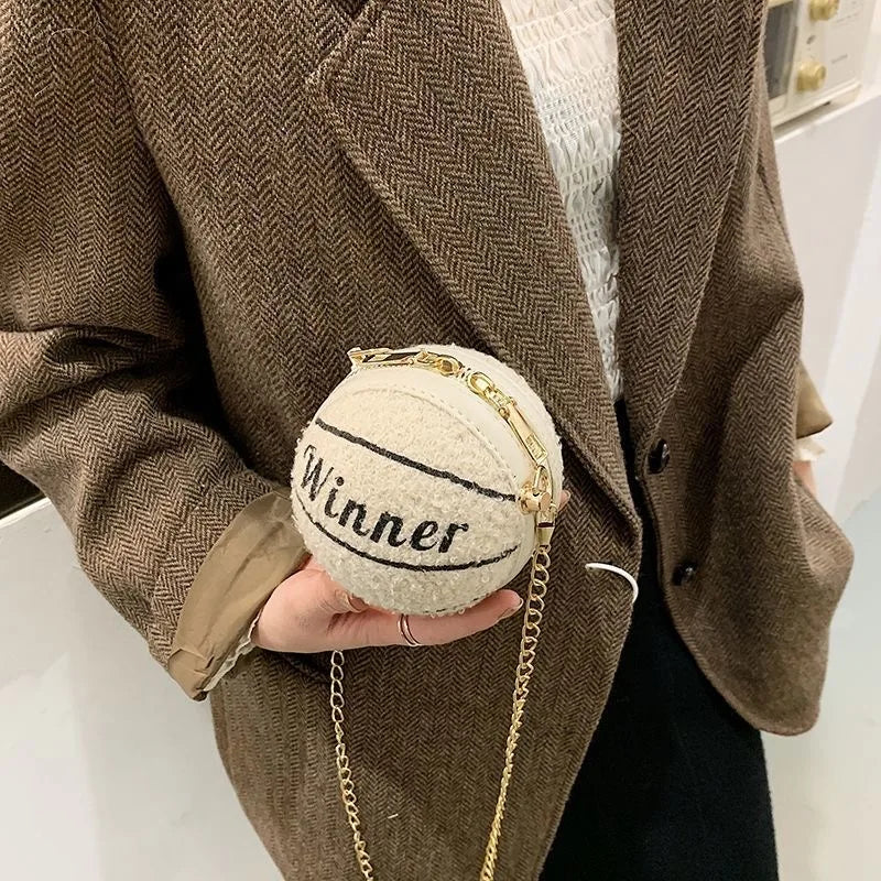Mini Plush Basketball Crossbody Bag Chain Women Shoulder Bag