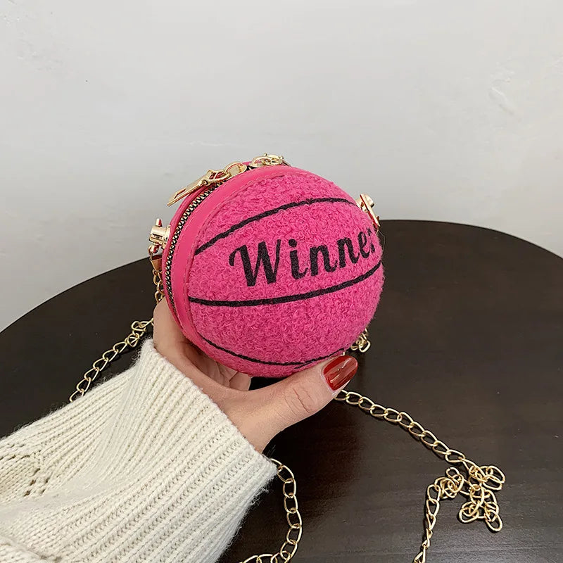 Mini Plush Basketball Crossbody Bag Chain Women Shoulder Bag