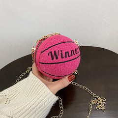 Mini Plush Basketball Crossbody Bag Chain Women Shoulder Bag