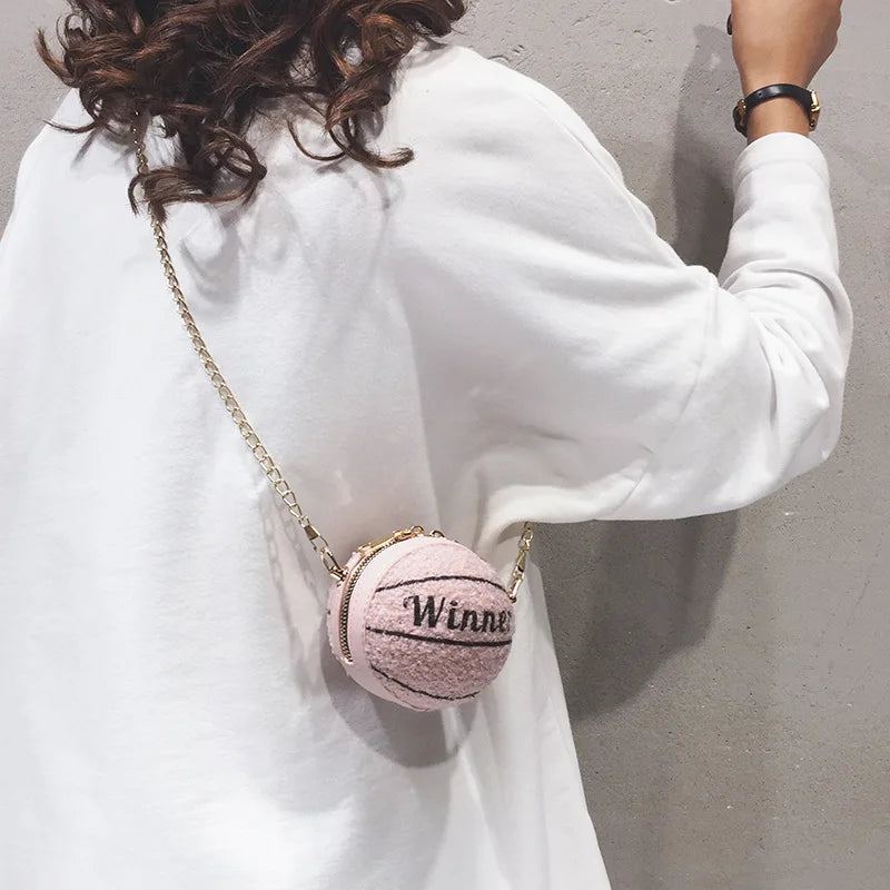 Mini Plush Basketball Crossbody Bag Chain Women Shoulder Bag