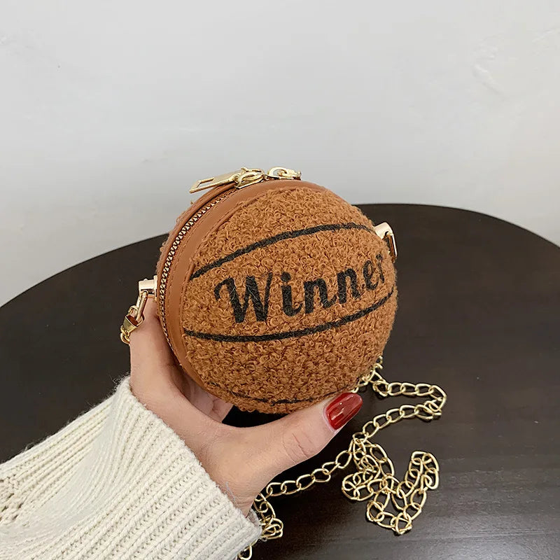 Mini Plush Basketball Crossbody Bag Chain Women Shoulder Bag