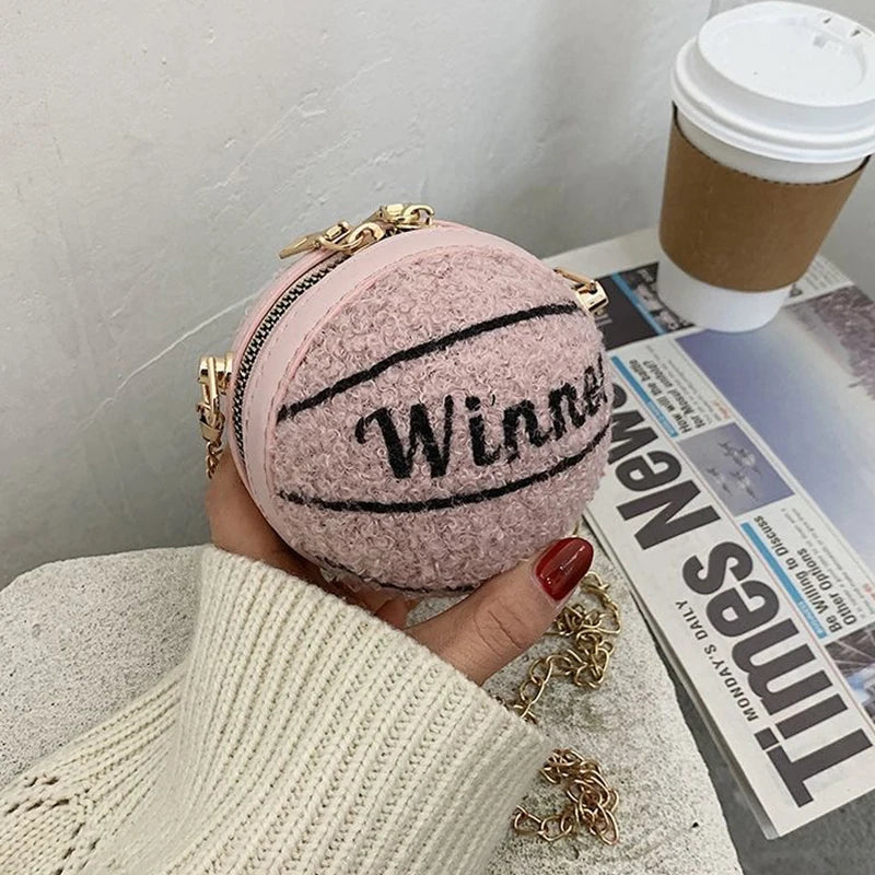 Mini Plush Basketball Crossbody Bag Chain Women Shoulder Bag