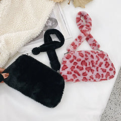 Mini Printing Soft Plush Shoulder Bags Furry Ladies Clutch Purse
