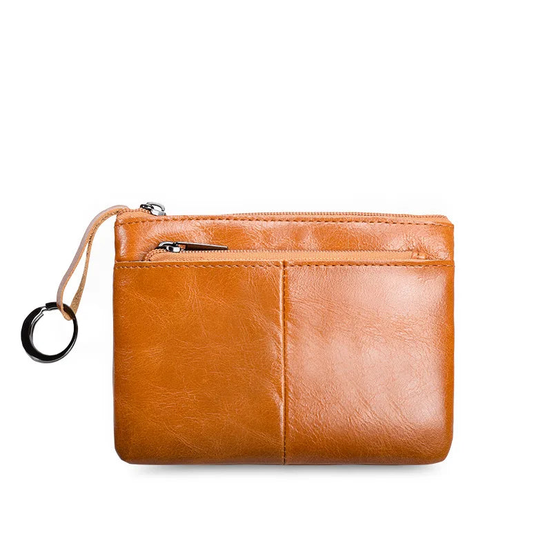 Vintage Leather Mini Purse Zip Wallet Slim Lady/Men
