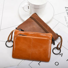 Vintage Leather Zipper Mini Purse Men Women Wallet Short Slim Lady Small