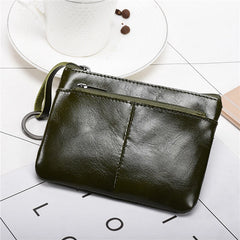Vintage Leather Zipper Mini Purse Slim Wallet