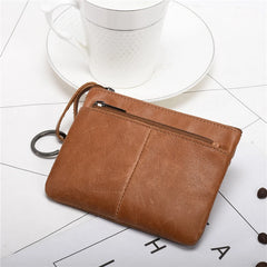 Vintage Leather Zipper Mini Purse Slim Wallet
