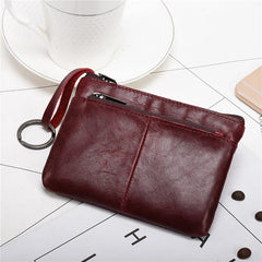 Vintage Leather Zipper Mini Purse Slim Wallet