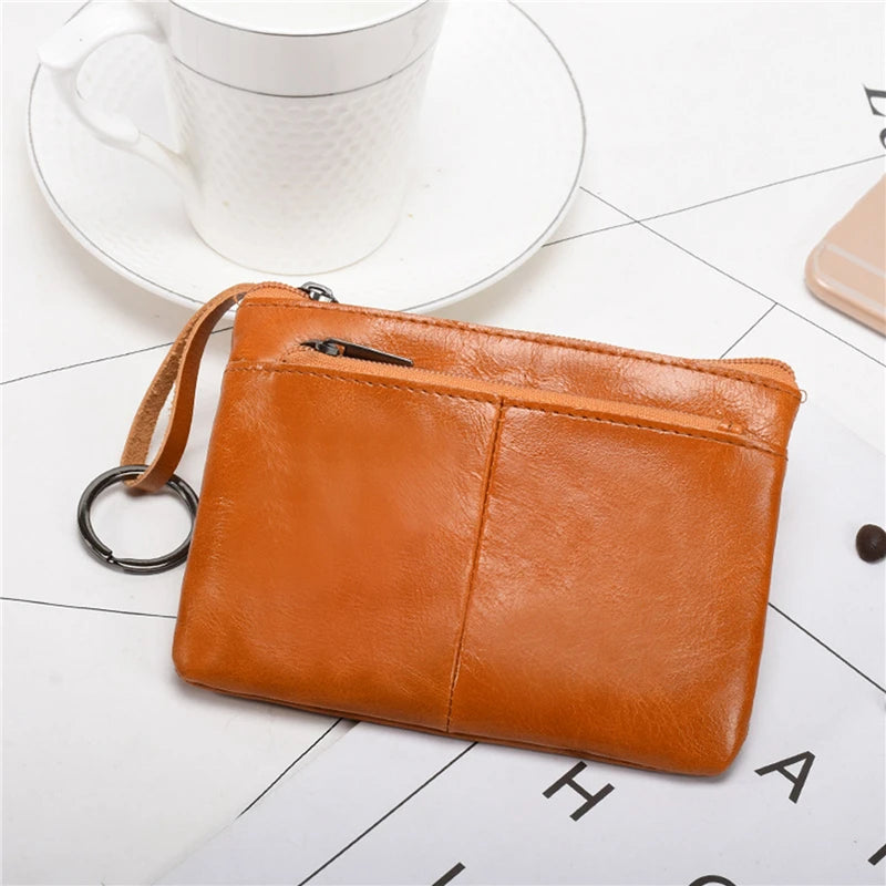 Vintage Leather Zipper Mini Purse Slim Wallet