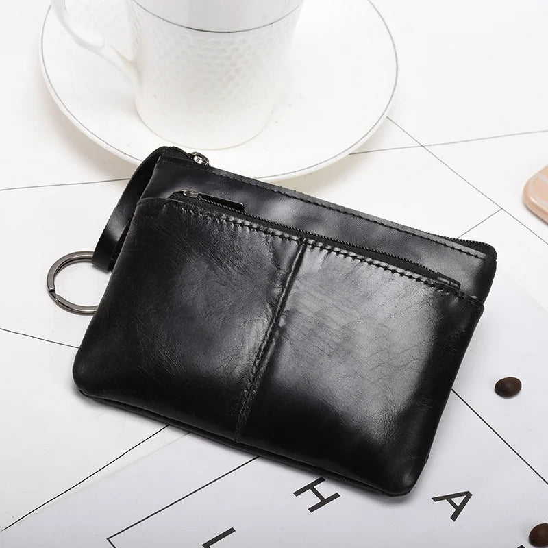 Vintage Leather Zipper Mini Purse Wallet