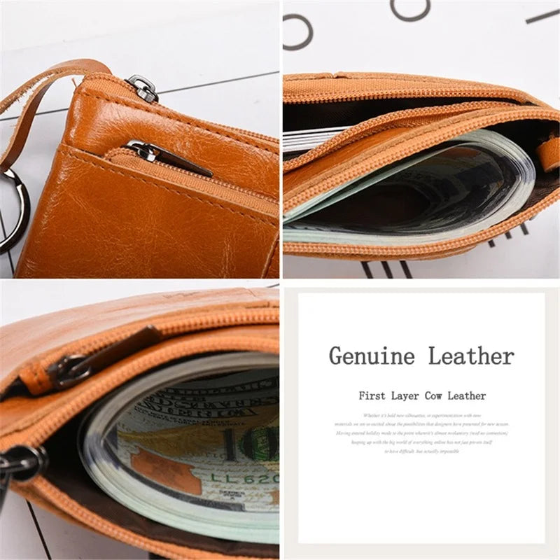 Vintage Leather Zipper Mini Purse Wallet