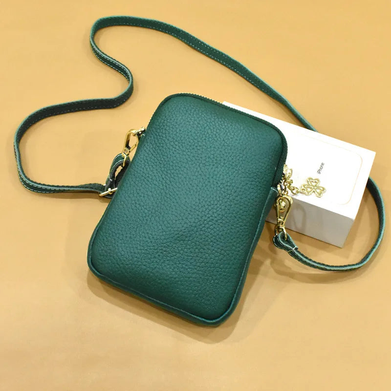 Real Leather Shoulder Bag Women Crossbody Phone Bags Ball Female Purse