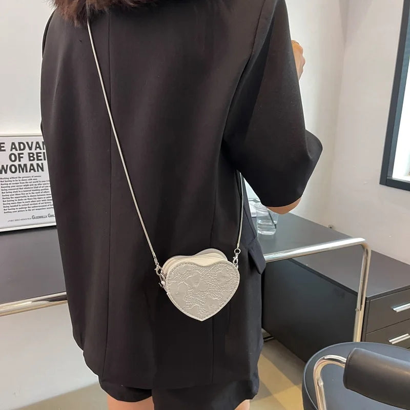 Pink Heart Crossbody Bag Small Purses Silver Chain Shoulder Bag